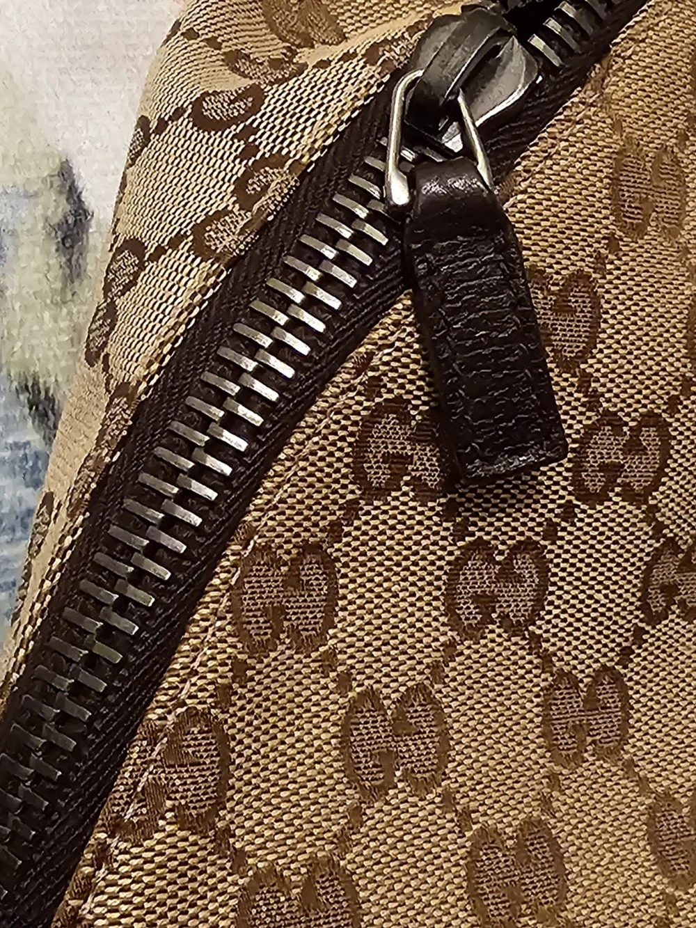 Gucci Beige GG Canvas Backpack with Green and Red Stripe